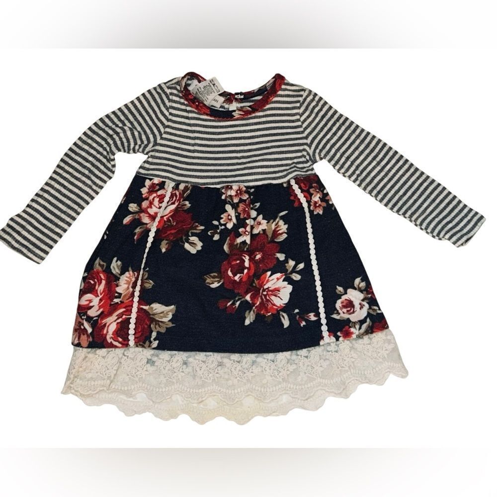 Bonnie Jean™ Floral Stripe Long Sleeve Dress Size 2T